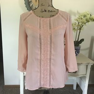 Blush pink chiffon and lace shirt